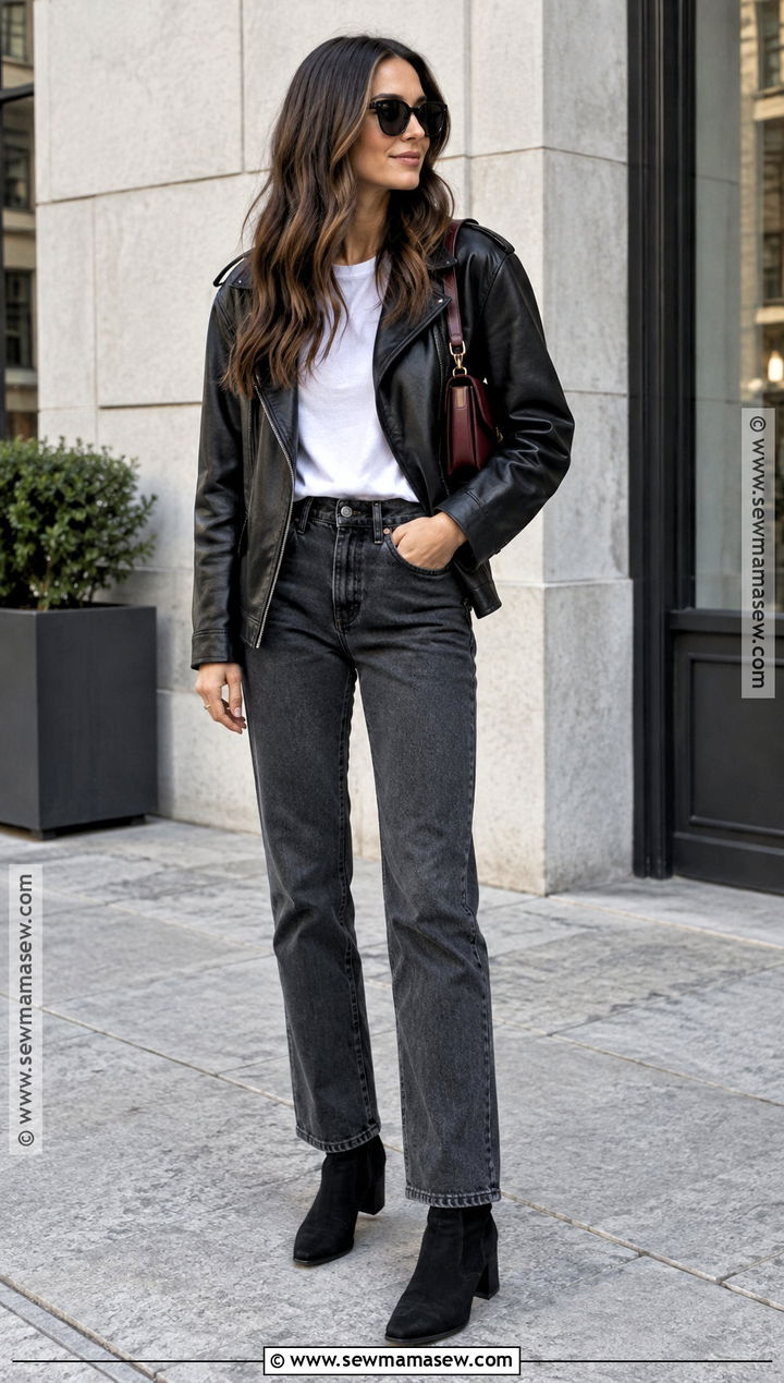 Black Jeans And Leather Jacket With Black Ankle Boots - 15 Black Ankle Boots Fall Fashion