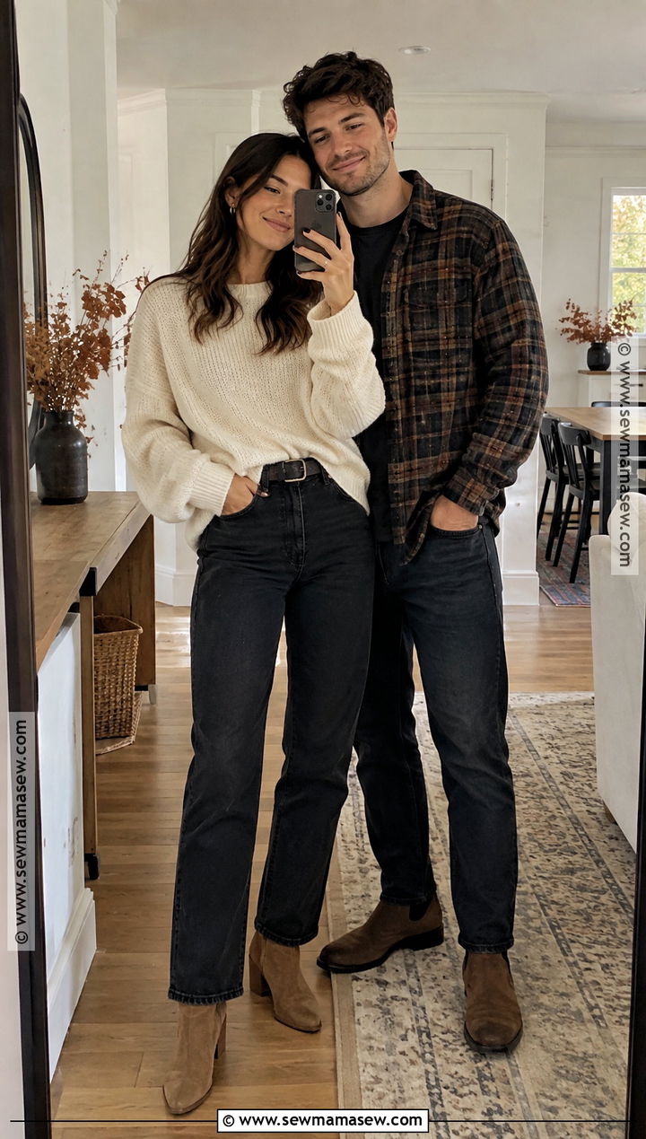 Black Jeans And Oversized Sweater Fall Engagement Photo Outfit - 25 fall engagement photos outfits