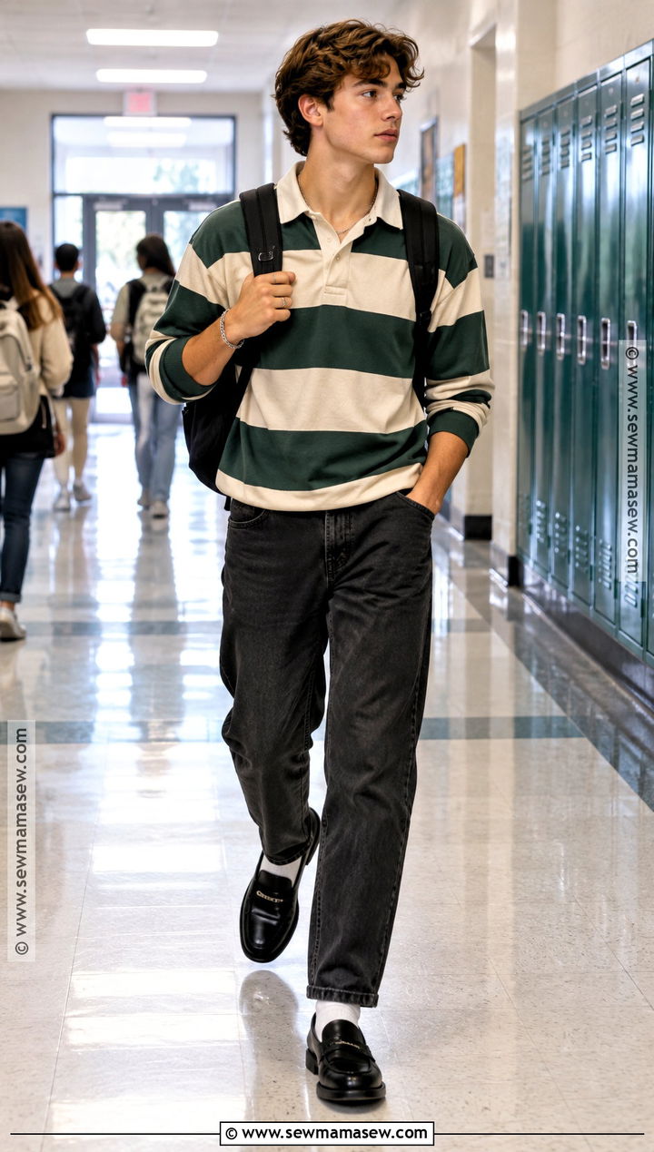 Black Jeans And Rugby Shirt High School Outfit - 25 back to school fits highschool