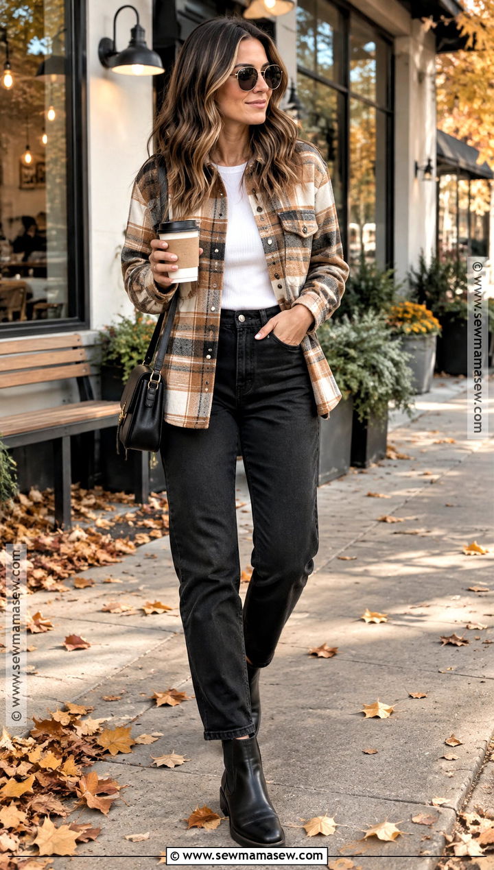 Black Jeans And Shacket Fall Coffee Run Outfit - 15 coffee run outfit fall ideas