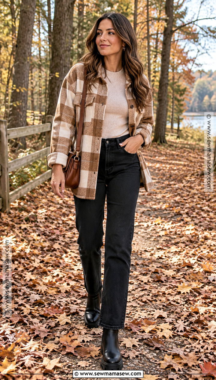 Black Jeans And Shacket Fall Picture Outfit - 20 fall picture outfits for women