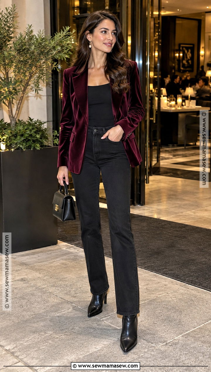Black Jeans And Velvet Blazer Fall Date Night Outfit - 20 date night fall outfits classy