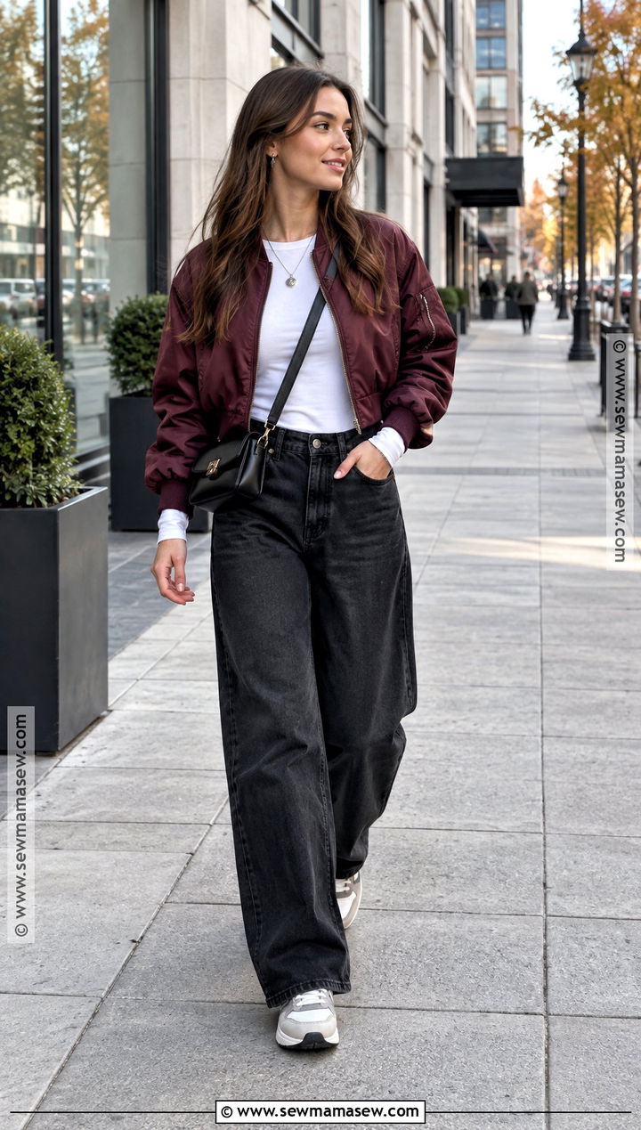 Black Jeans With Bomber Jacket And Sneakers - 20 black jeans outfit autumn