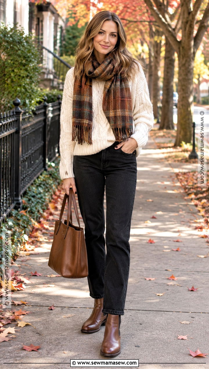 Black Jeans With Cable Knit Sweater And Chelsea Boots - 20 black jeans outfit fall casual