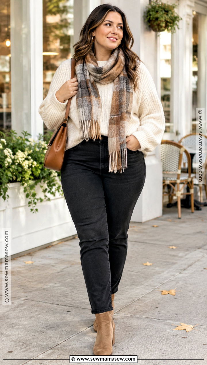 Black Jeans With Cream Chunky Sweater - 20 Autumn Outfits Black Jeans