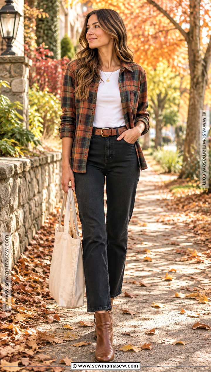 Black Jeans With Flannel Shirt And Ankle Boots - 20 black jeans outfit fall casual