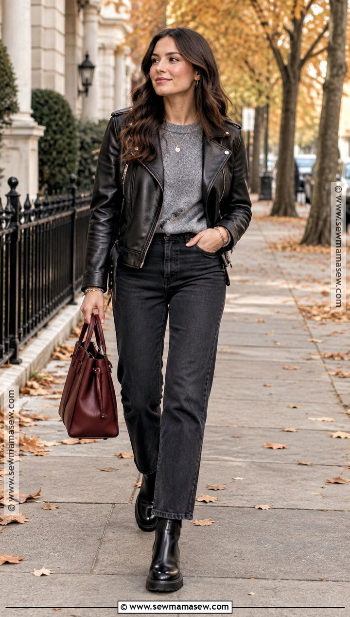 Black Jeans With Leather Jacket - 15 cute fall jeans