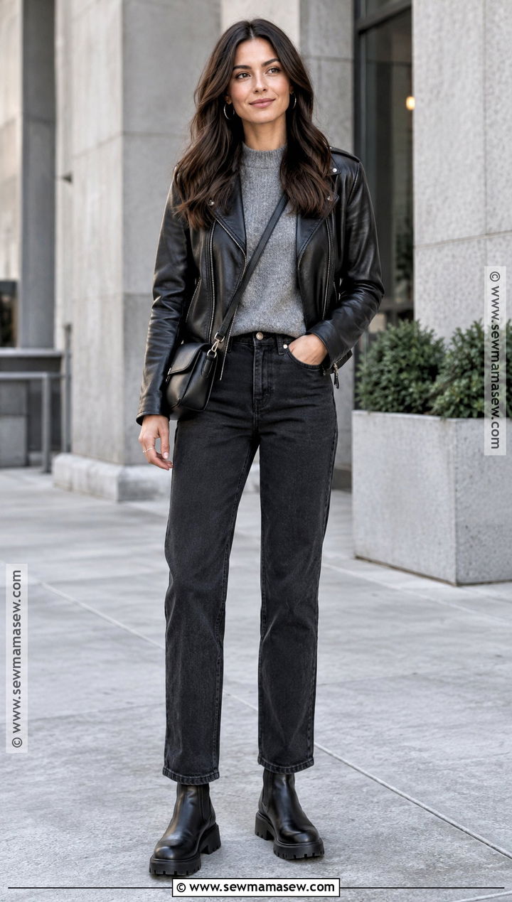 Black Jeans With Leather Jacket And Chelsea Boots - 25 jeans fall outfit