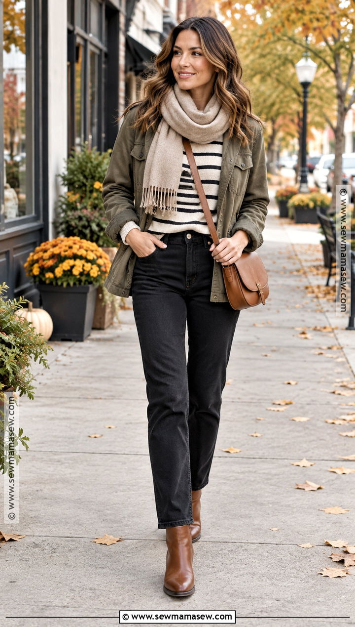 Black Jeans With Olive Utility Jacket And Boots - 20 black jeans outfit autumn