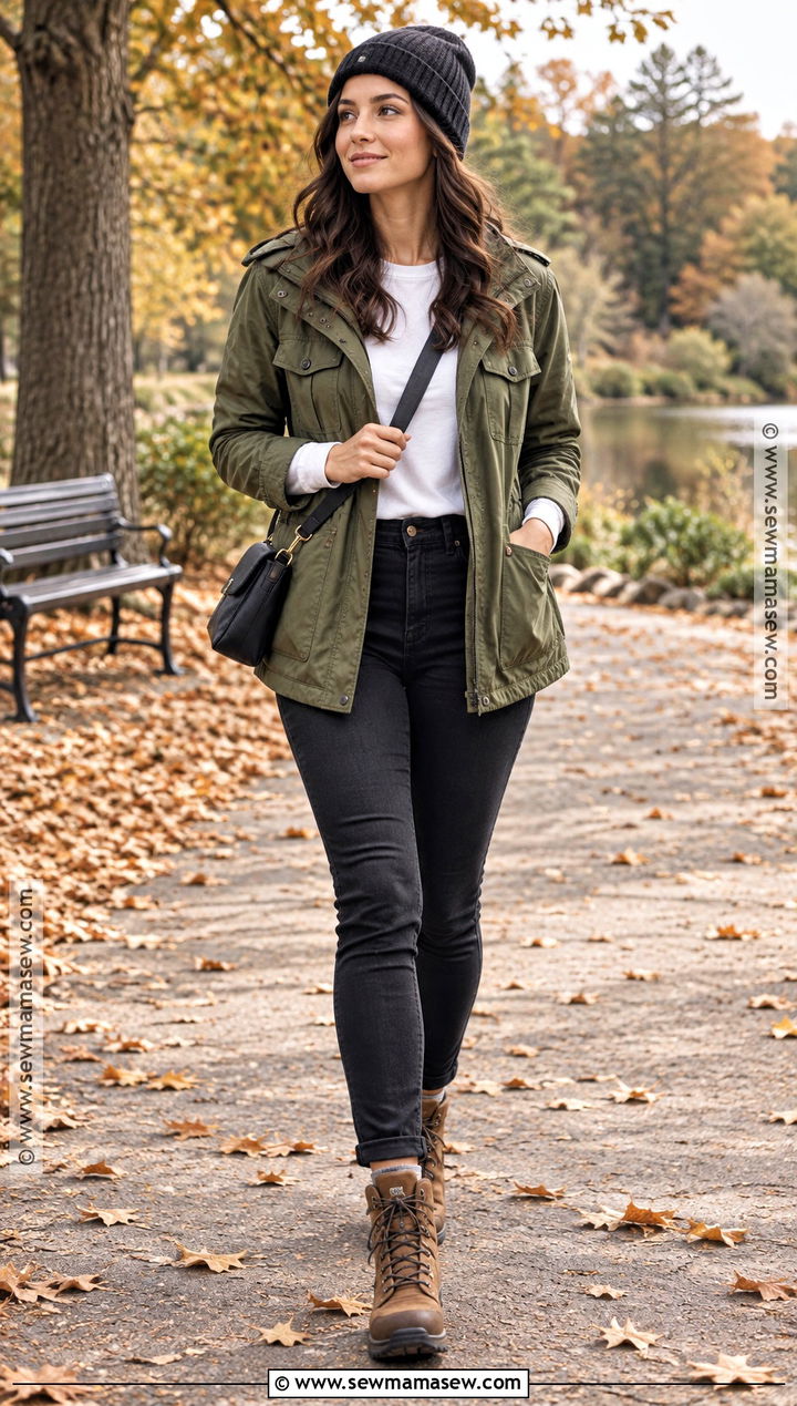Black Jeans With Olive Utility Jacket - 20 Autumn Outfits Black Jeans