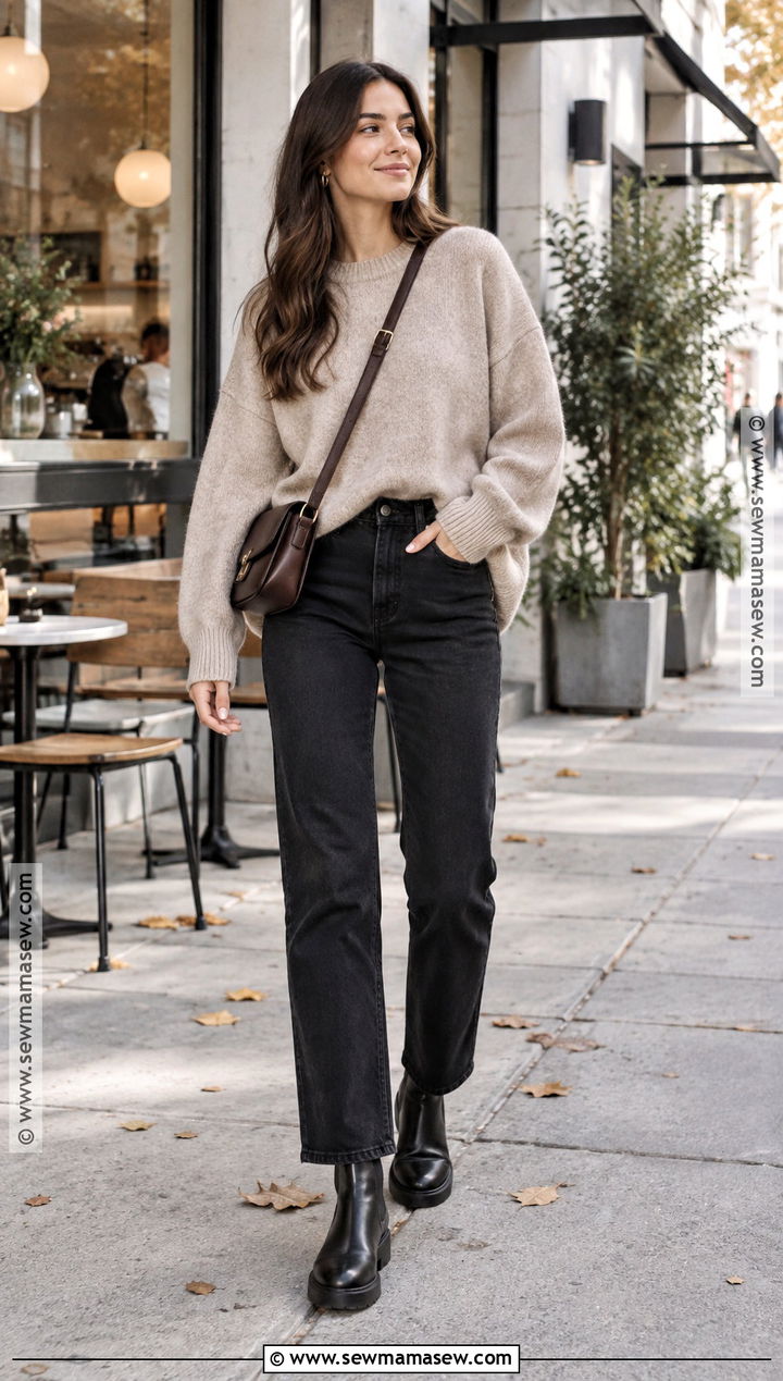 Black Jeans With Oversized Sweater - 25 autumn jeans outfits