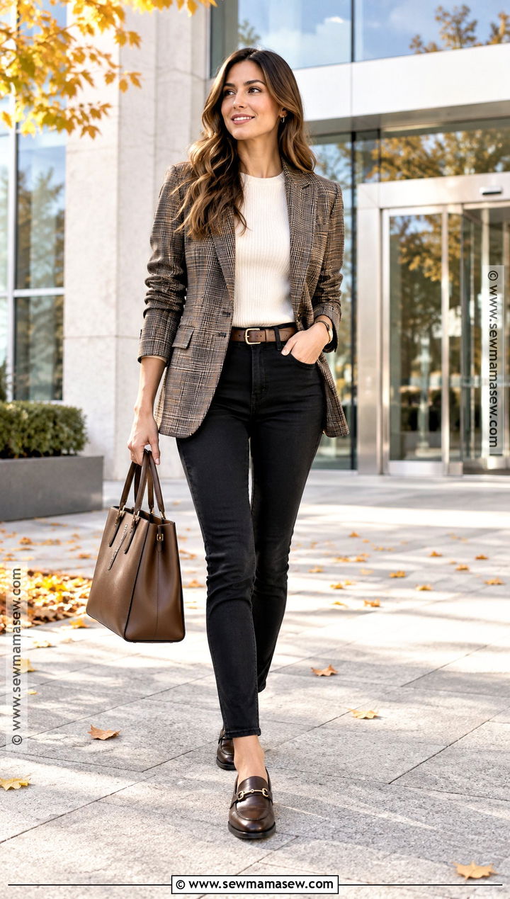 Black Jeans With Plaid Blazer Outfit - 20 black jeans autumn outfit