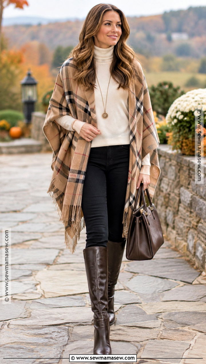 Black Jeans With Poncho And Knee High Boots - 25 Black Jeans Fall Outfit