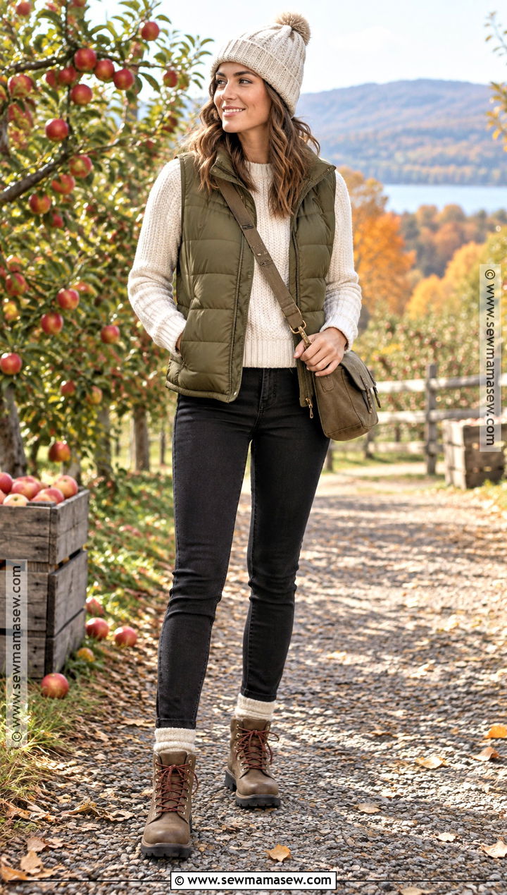 Black Jeans With Puffer Vest And Hiking Boots - 25 black jeans outfit fall