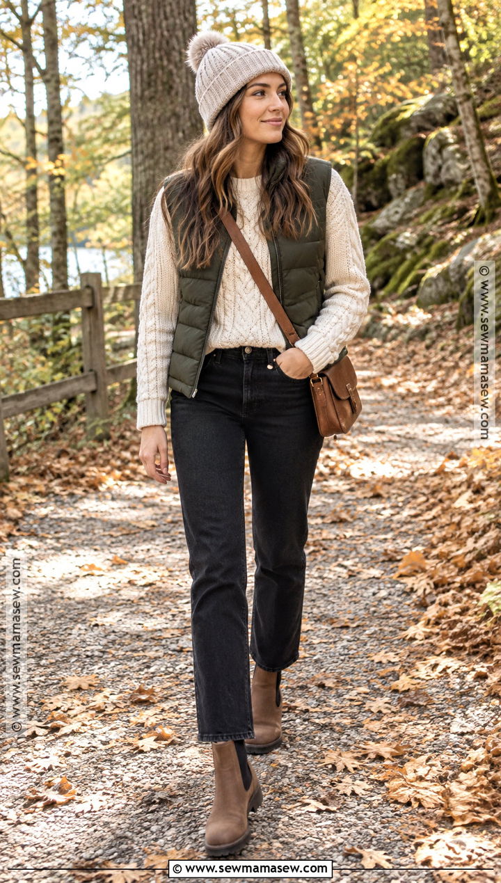 Black Jeans With Puffer Vest Outfit - 20 black jeans autumn outfit