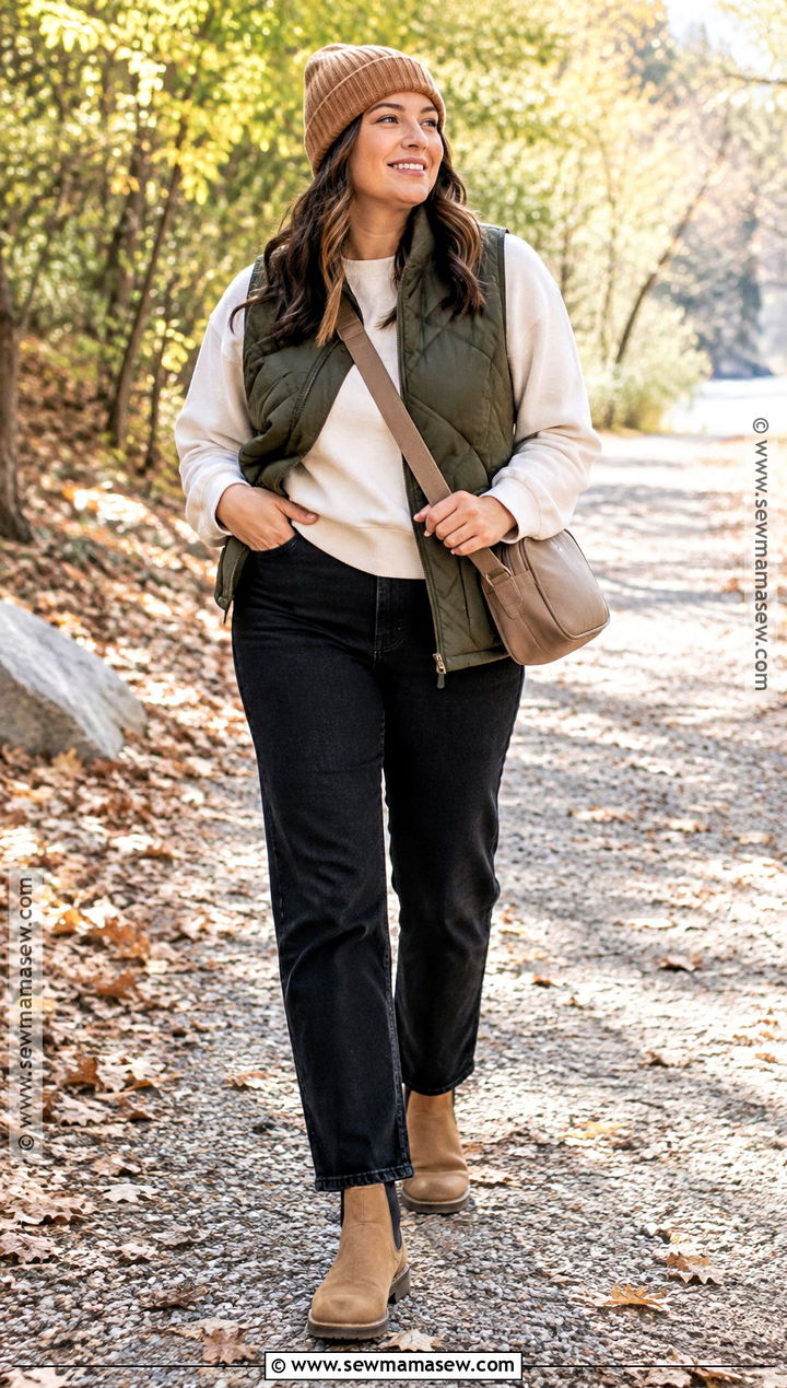 Black Jeans With Quilted Vest - 20 Autumn Outfits Black Jeans
