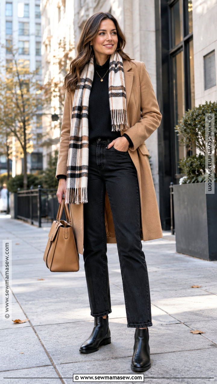 Black Jeans With a Camel Coat - 25 Fall Outfits With Jeans