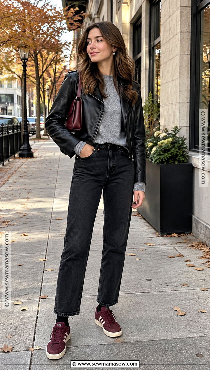 Black Jeans and Burgundy Tennis Shoes - 15 tennis shoe outfits fall