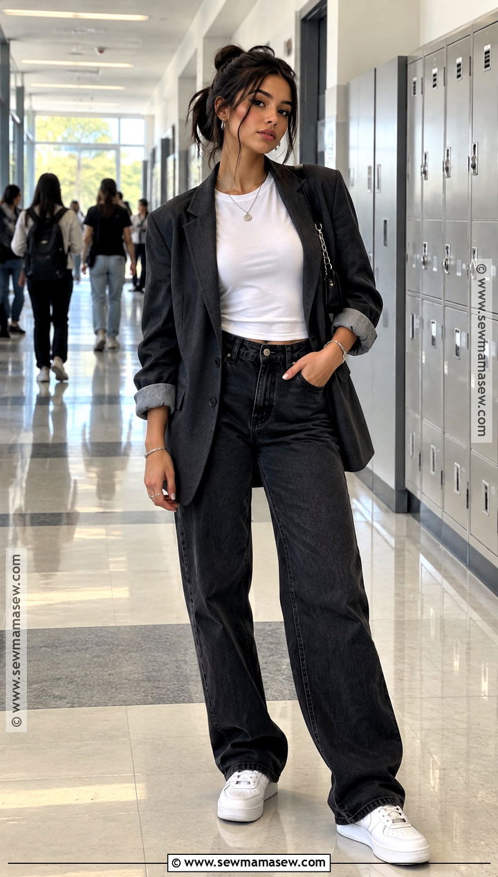 Black Jeans and Oversized Blazer Fall School Outfit - 20 fall baddie outfits for school