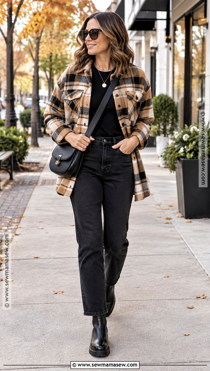 Black Jeans and Shacket Fall Outfit - 15 fall outfits for moms over 30