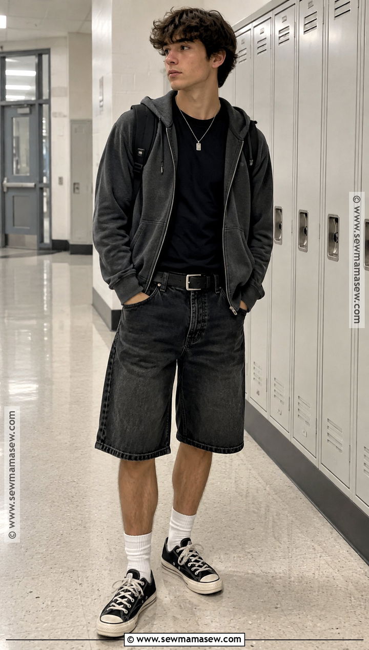 Black Jorts With Black T Shirt - 20 back to school outfits jorts