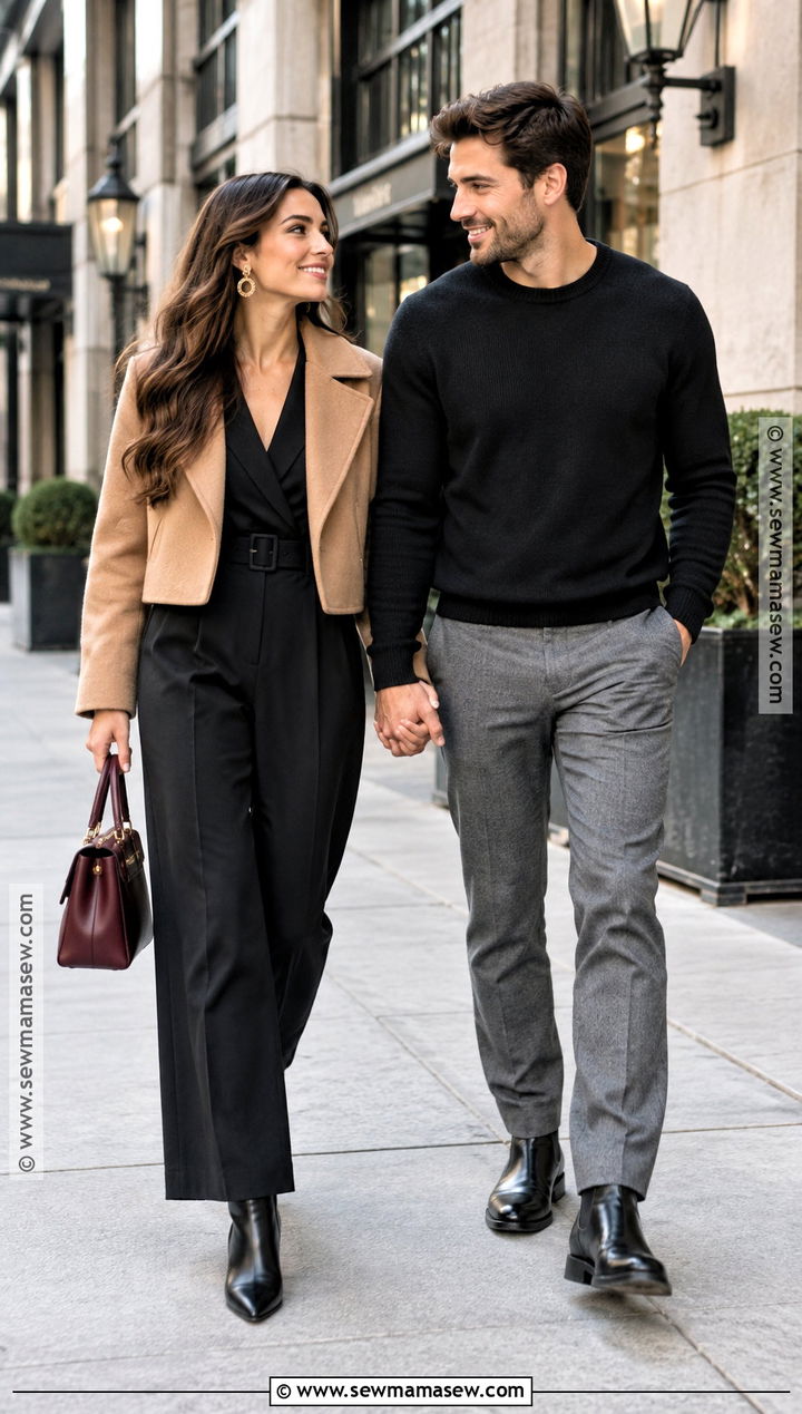 Black Jumpsuit And Ankle Boots Engagement Outfit - 15 engagement pictures outfits fall