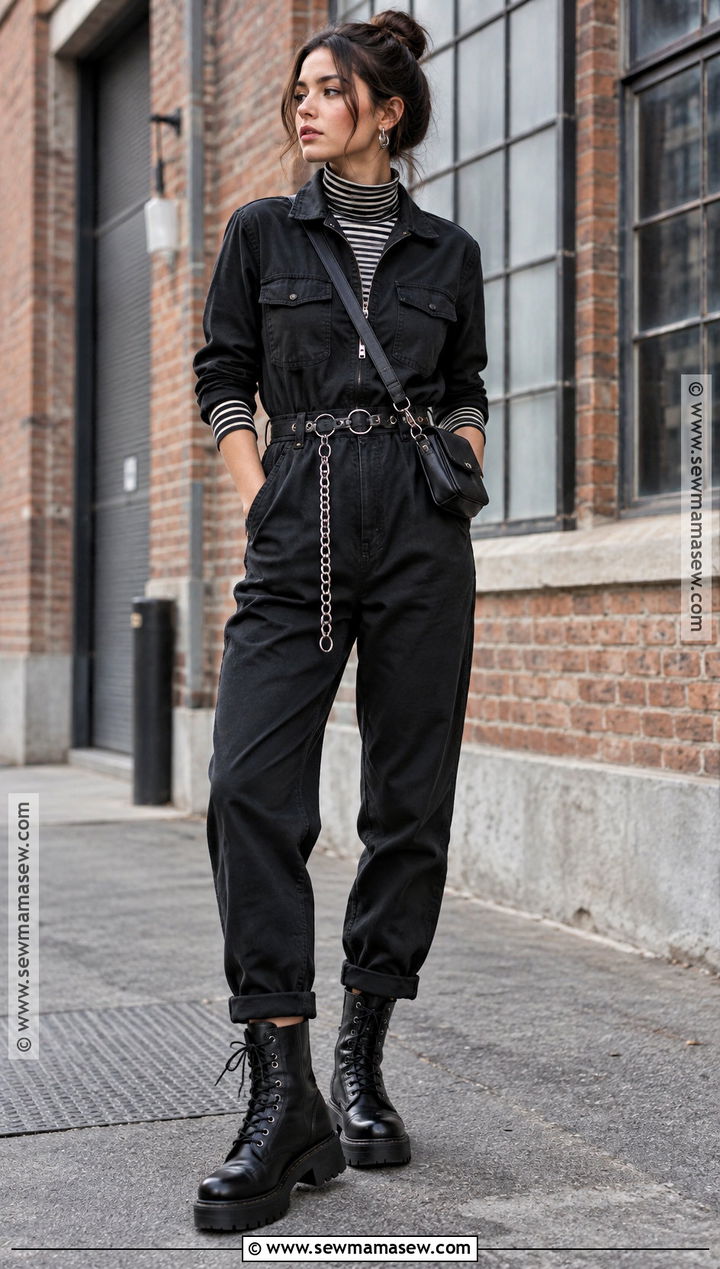 Black Jumpsuit And Combat Boots Outfit - 25 alt fall outfits