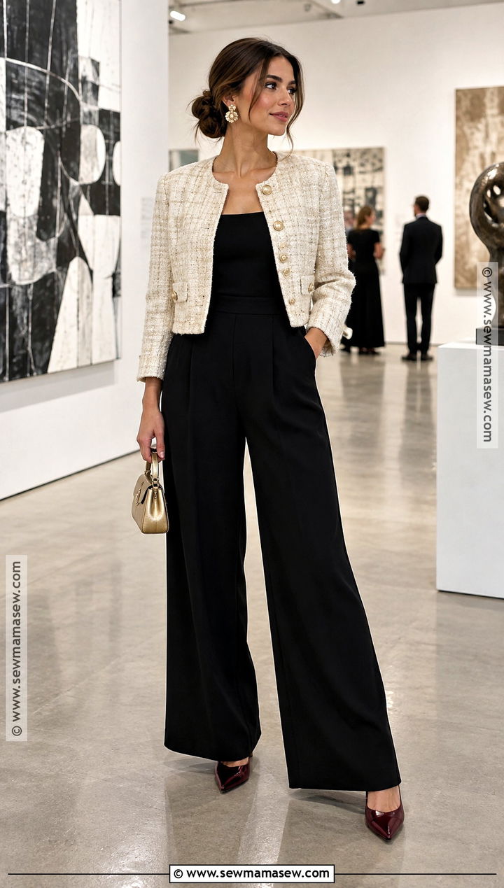Black Jumpsuit And Cropped Jacket Fall Outfit - 25 datenight fall outfits