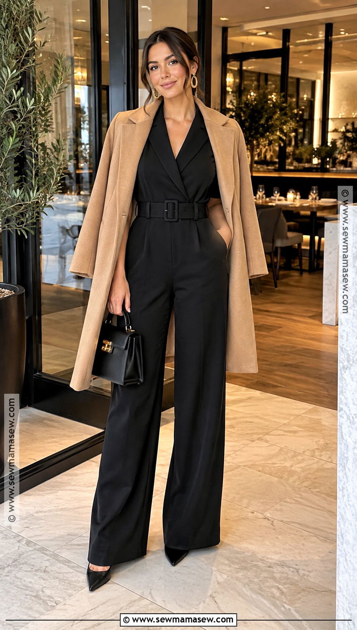Black Jumpsuit And Pointed Pumps Fall Dinner Date Outfit - 25 fall dinner date outfit ideas