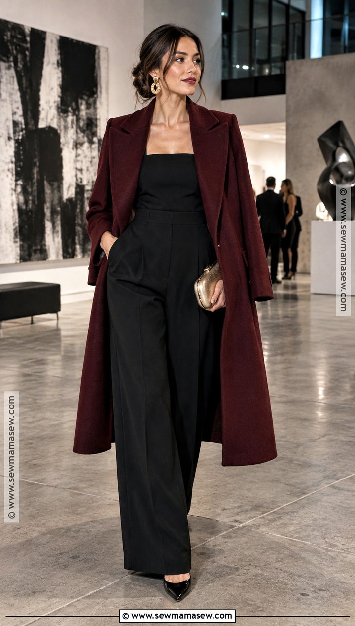 Black Jumpsuit And Statement Coat Autumn Night Out Outfit - 25 autumn outfits night out