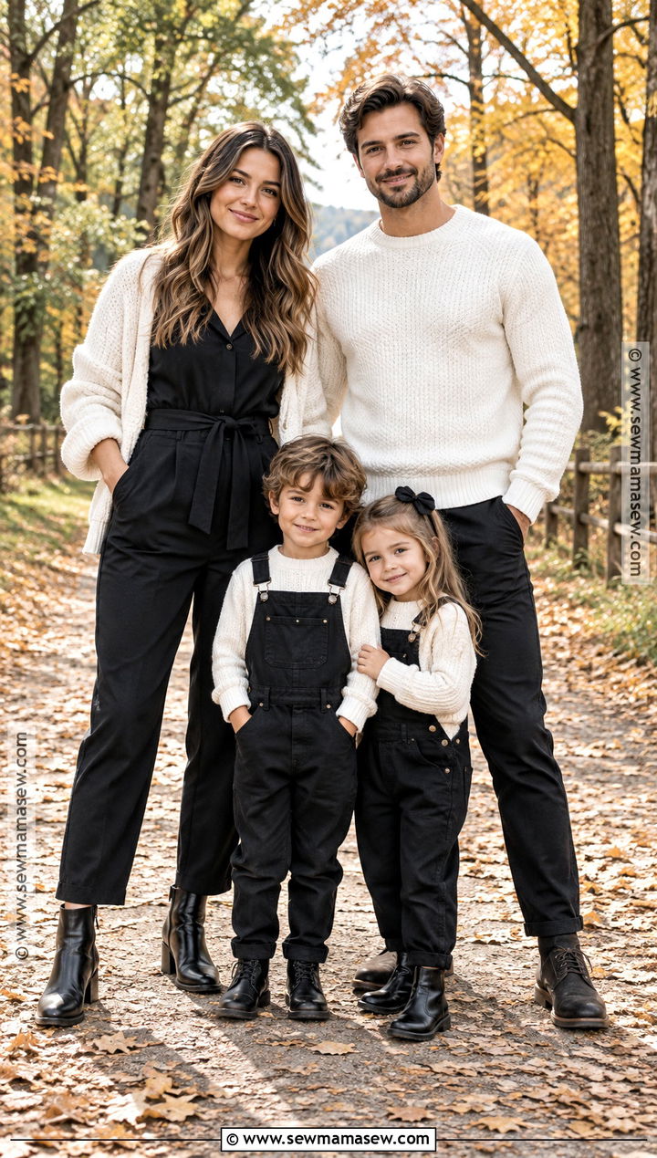 Black Jumpsuit And White Knit Layers - 15 fall family pictures black and white outfits