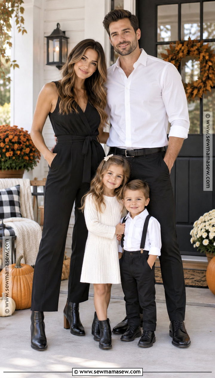 Black Jumpsuit And White Shirt Family Outfit - 15 Fall Family Photos Black And White Outfits