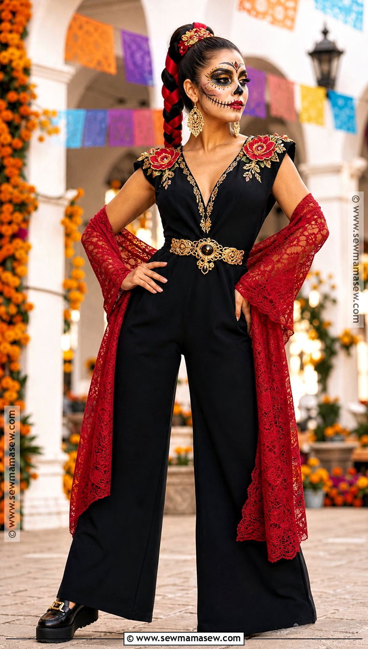 Black Jumpsuit Catrina Costume - 30 dia de los muertos costumes for women