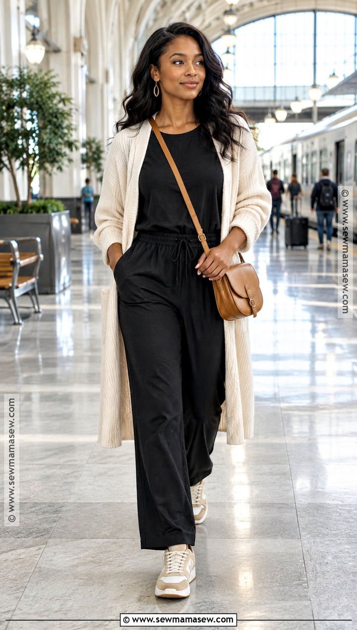 Black Jumpsuit and Long Cardigan Fall Outfit - 25 casual fall outfits for black women