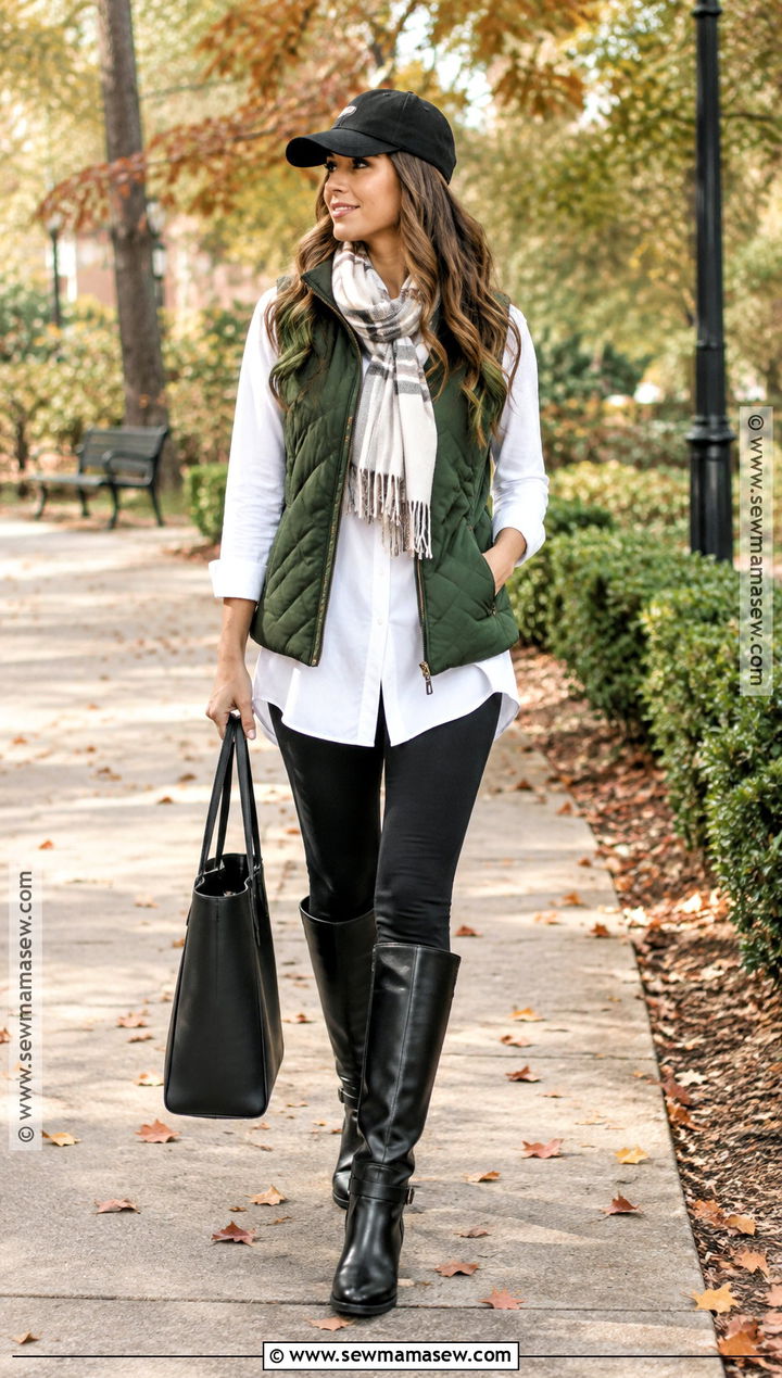 Black Knee High Boots With Leggings And A Puffer Vest - 15 black knee-high boots fall fashion