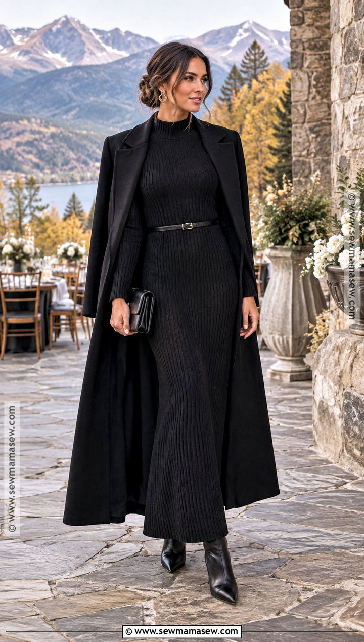 Black Knit Maxi Dress Outfit - 15 all black wedding guest outfit fall ideas