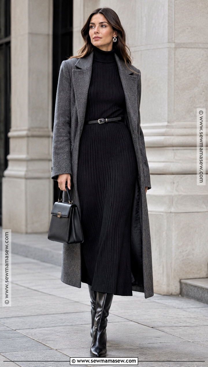 Black Knit Maxi Dress With Tall Boots - 15 fall dresses 2026