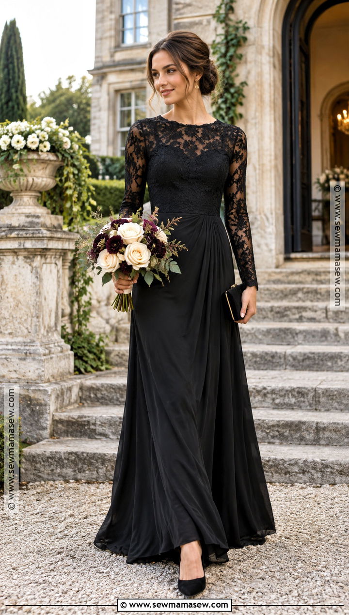 Black Lace Bridesmaid Dress With Suede Pumps - 15 black fall bridesmaid dresses