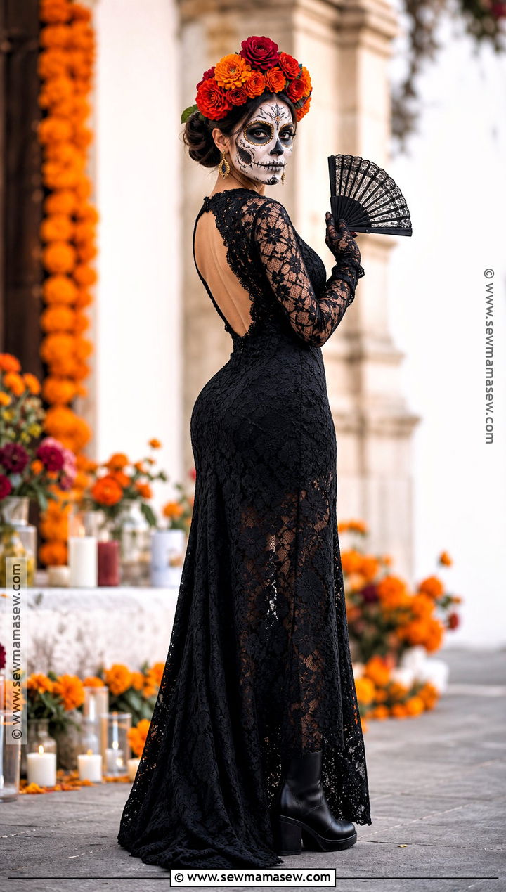 Black Lace Catrina Outfit - 35 day of the dead outfit ideas