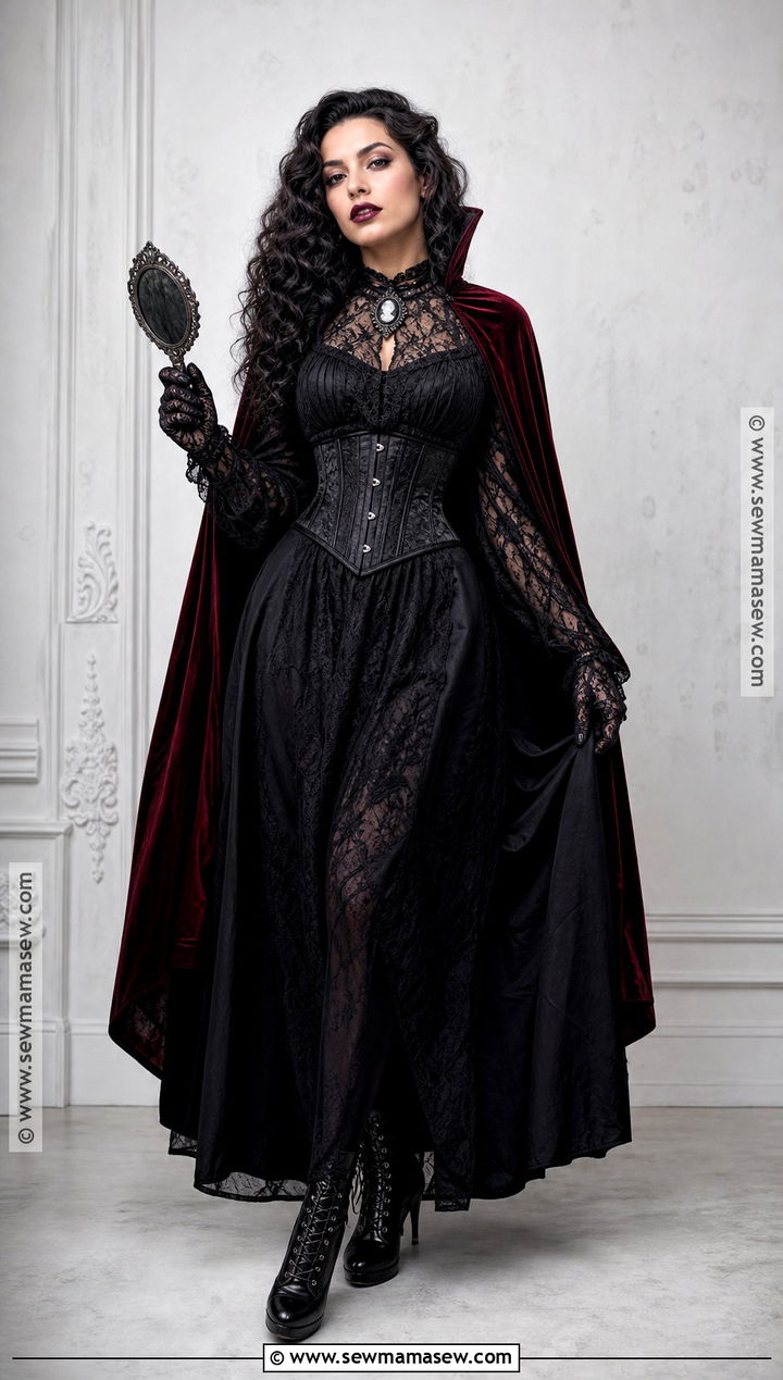 Black Lace Dracula Costume With Corset - 30 Dracula Costume Ideas for Women