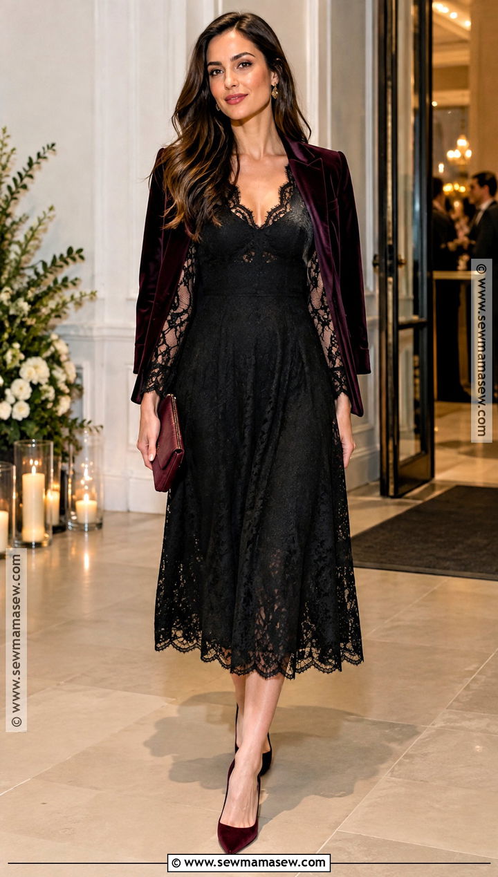 Black Lace Fall Wedding Guest Midi Dress - 15 fall wedding guest attire ideas for women
