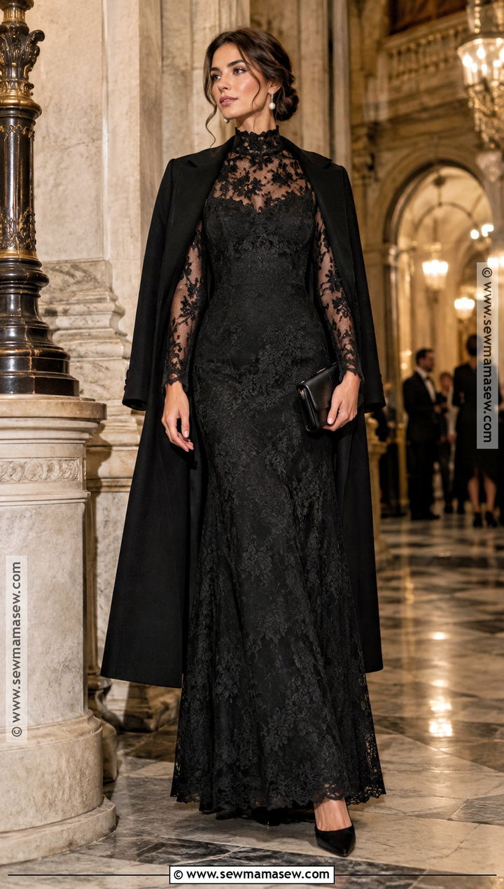 Black Lace High Neck Autumn Formal Dress - 20 autumn dress formal ideas