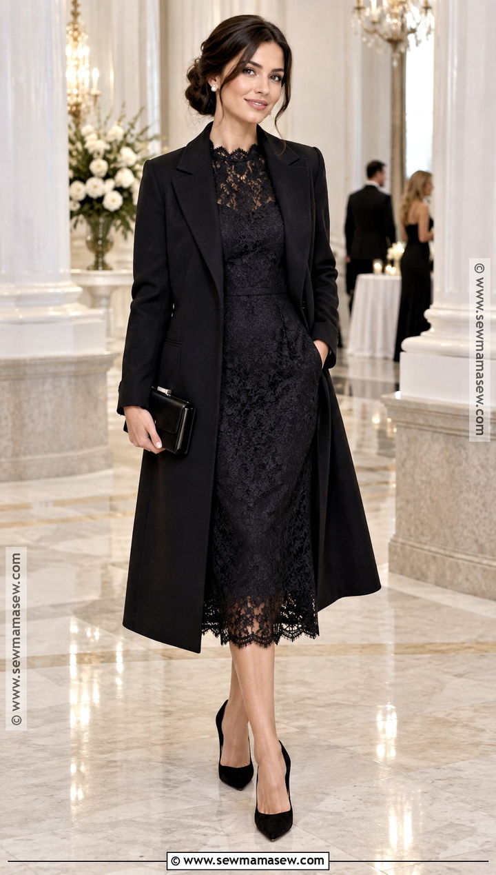 Black Lace Long Sleeve Cocktail Dress - 25 fall cocktail dress ideas