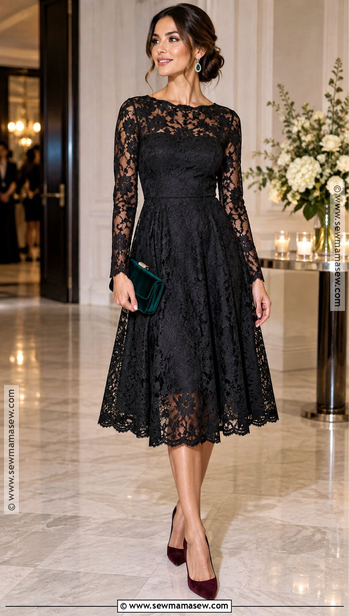 Black Lace Long Sleeve Wedding Guest Dress - 20 long sleeve wedding guest dress fall ideas