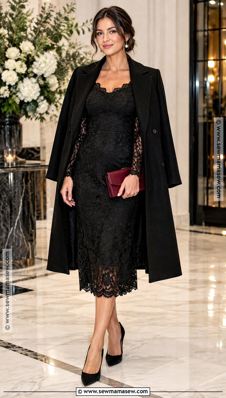 Black Lace Long Sleeve Wedding Guest Dress - 15 Fall Winter Wedding Dresses