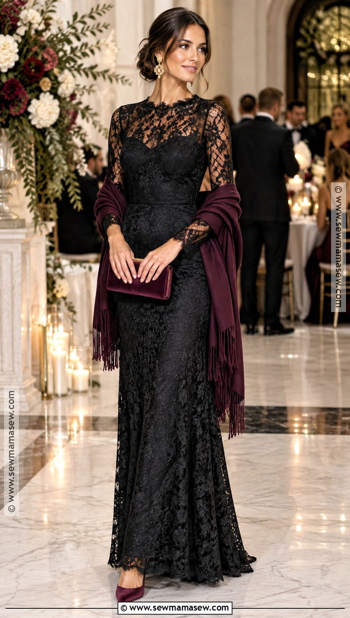 Black Lace Maxi Dress Wedding Guest Outfit - 15 Long Dress Wedding Guest Fall Ideas