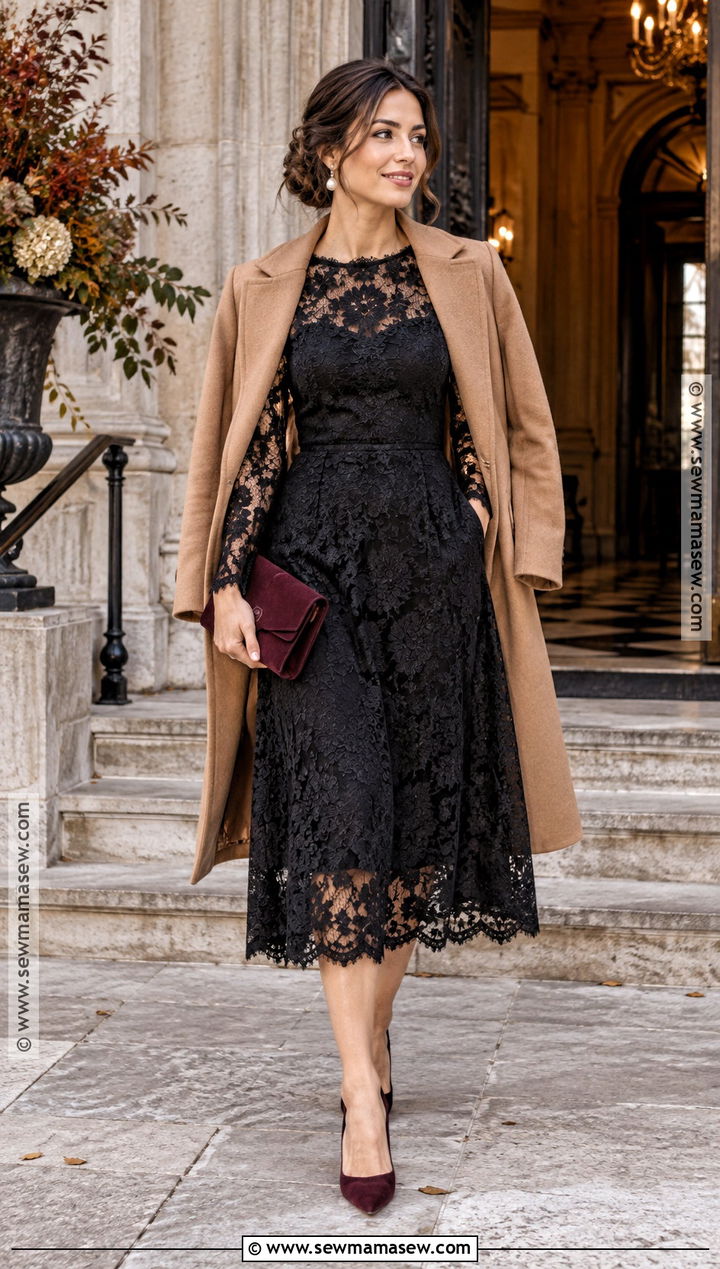 Black Lace Midi Autumn Wedding Guest Dress - 25 autumn dresses wedding guest