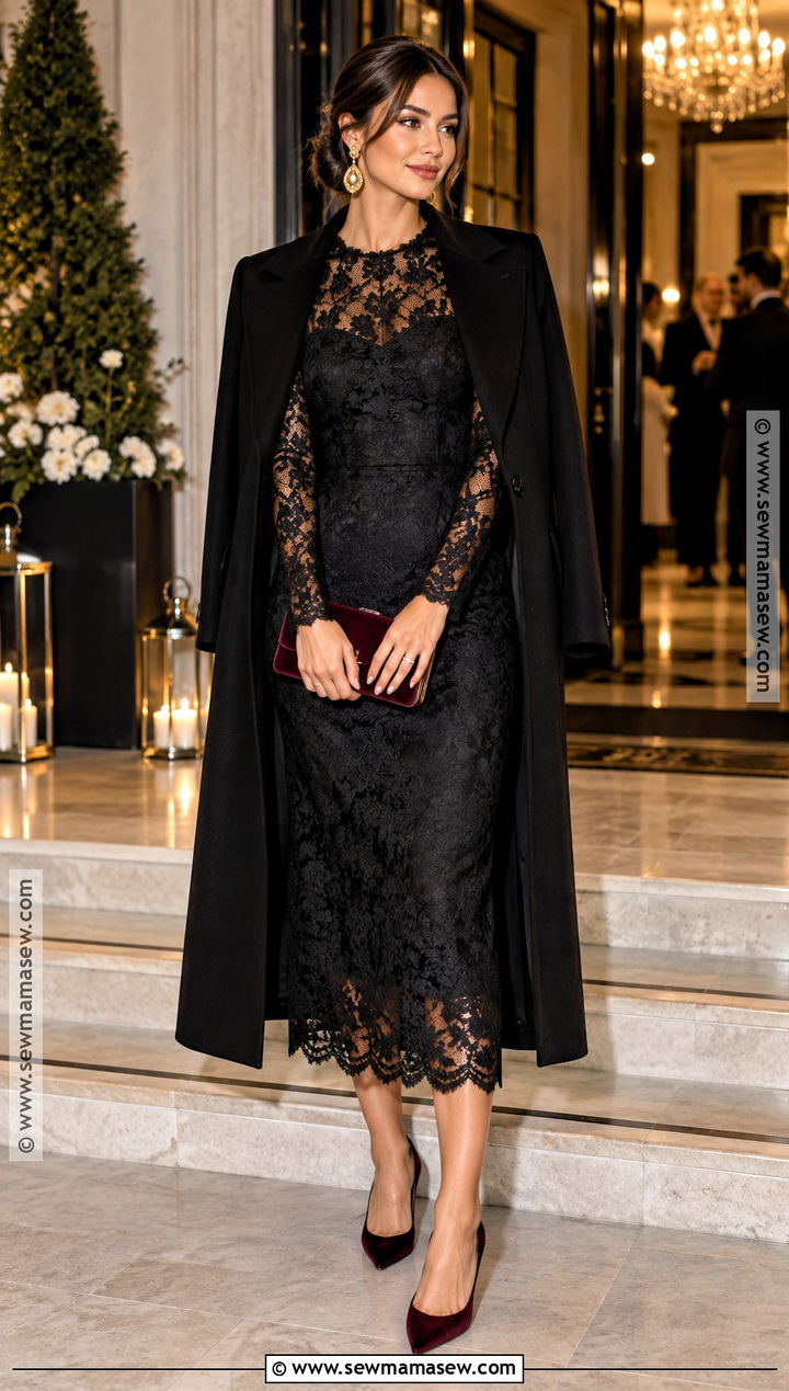 Black Lace Midi Dress - 15 fall wedding different color dresses