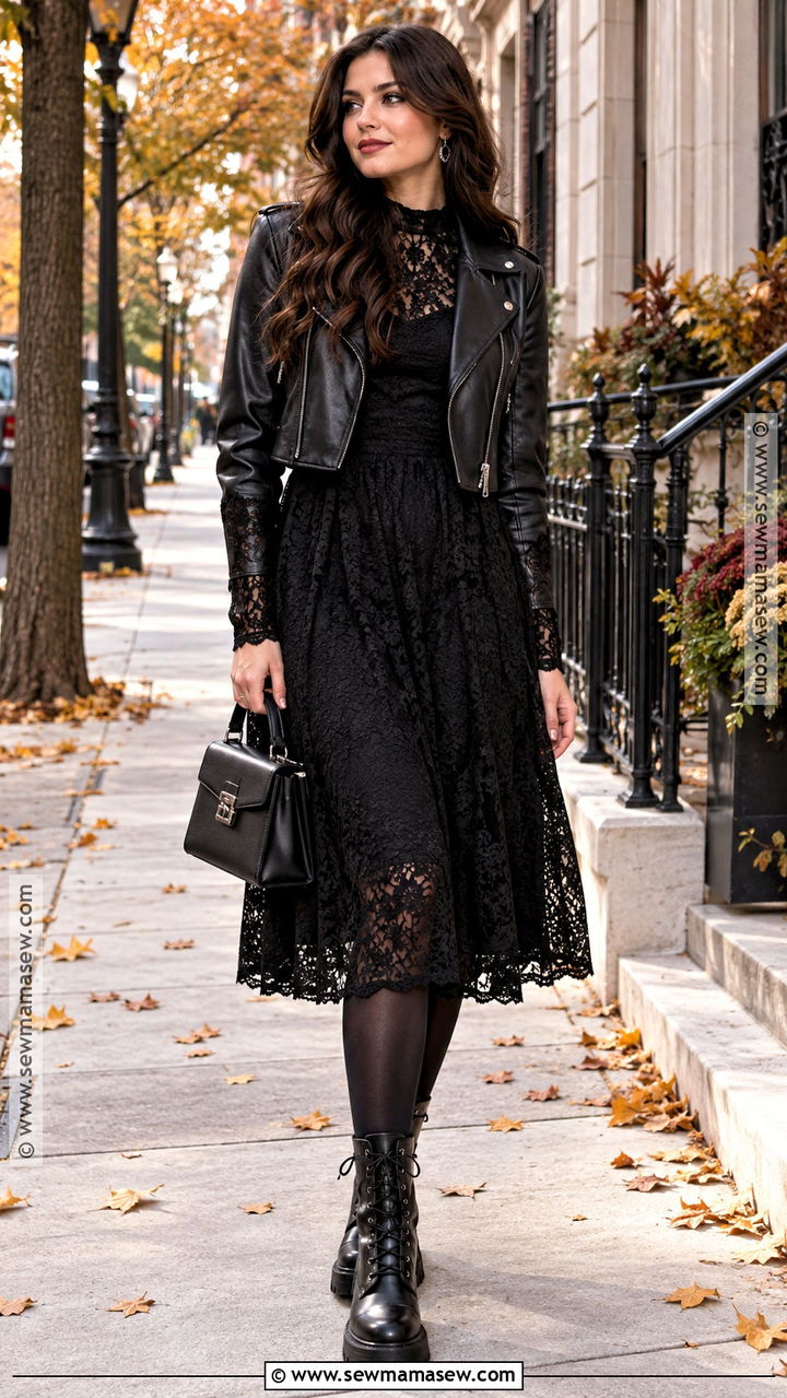 Black Lace Midi Dress And Combat Boots - 20 Fall Gothic Outfits