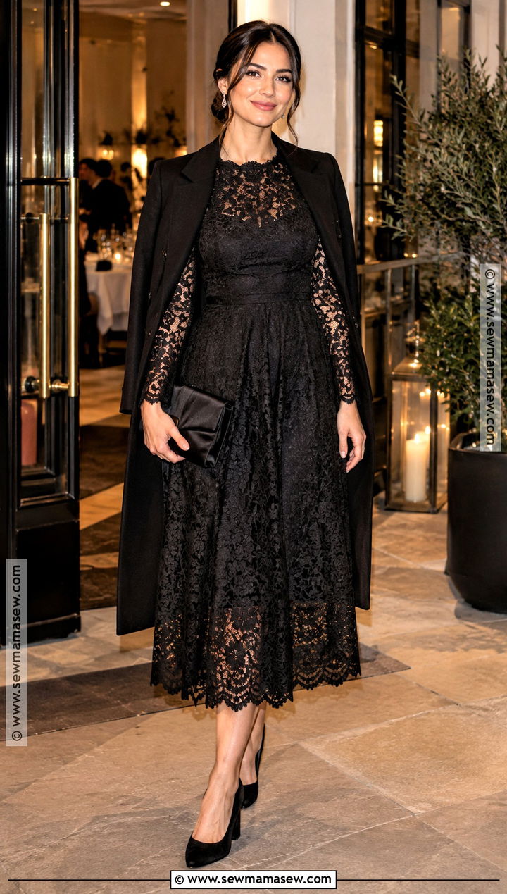 Black Lace Midi Dress Fall Dinner Outfit - 25 fancy dinner outfit fall ideas